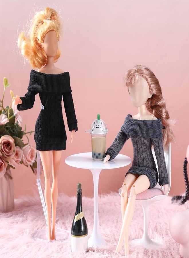 Fourluoo 6 Pcs Winter Doll Clothes 11.8 Inch Fashion Doll Sweater Outfits Sweet Accessories for Xmas Party Birthday Gifts(Green, Black, Red, Blue, Dark Gray, Light Pink) - Image 2